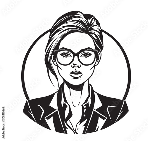 Business woman line drawing vector illustration