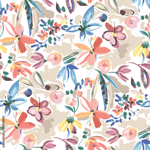 Abstract vintage floral pattern illustrator artwork light colors
