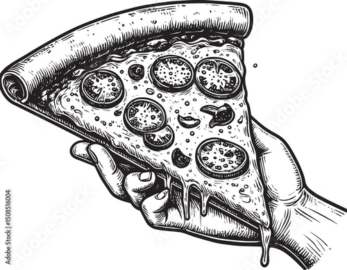 hand holding slice of pizza