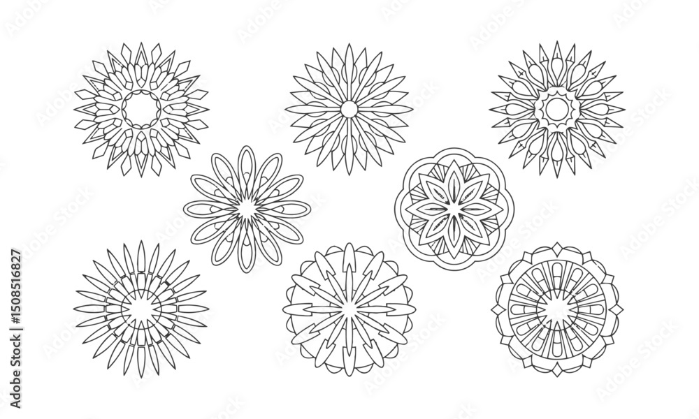 Obraz premium A set of intricate black and other colors mandala vector designs, easily scalable and editable.