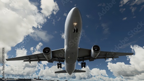 Airplane soaring above with clouds aerial view aviation photography sky environment dynamic perspective