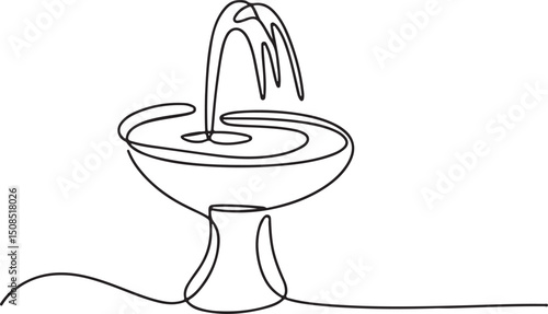 Continuous one line drawing of a fountain with flowing water, minimalist garden or public space illustration


