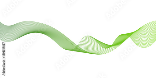 Abstract green wave design,Green wave lines and technology background,Suit for poster, cover, seamless wave pattern glowing science flowing line graphic template,Transparent lines abstract wave shape.