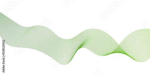 Abstract green wave design,Green wave lines and technology background,Suit for poster, cover, seamless wave pattern glowing science flowing line graphic template,Transparent lines abstract wave shape.