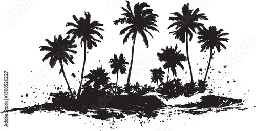 Vector hand drawn palms illustration, hippie boho palm tree surfer style doodle, coconut tree silhouette vector illustration