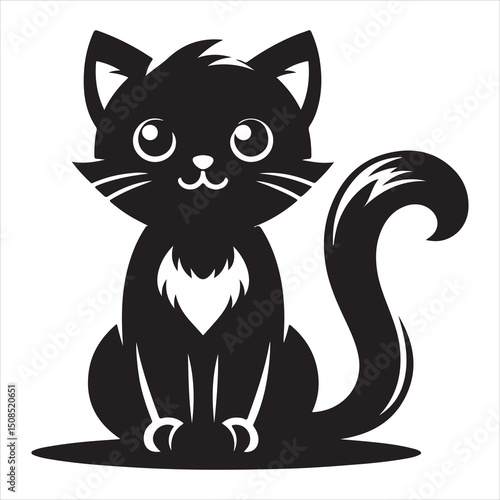 siting aungel cat Silhouette Vector Art, and Graphic, vector black color silhouette, solated white background 