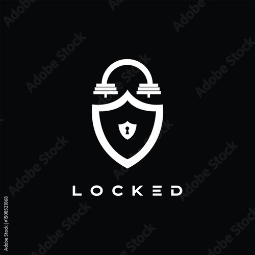 Gym fitness barbel lock logo design ideas vector