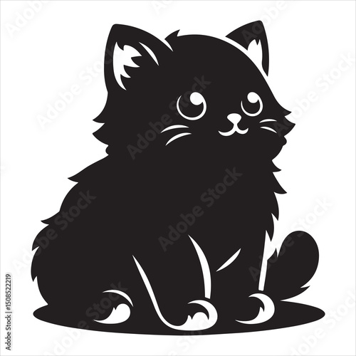 siting aungel cat Silhouette Vector Art, and Graphic, vector black color silhouette, solated white background 