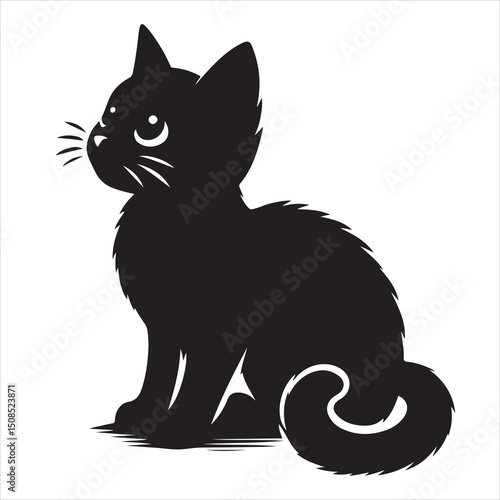 siting aungel cat Silhouette Vector Art, and Graphic, vector black color silhouette, solated white background 