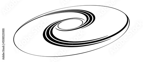Spiral with black speed lines as dynamic abstract vector background or logo or icon. Artistic illustration with perspective on white background.