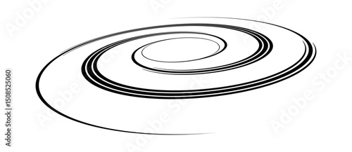 Spiral with black speed lines as dynamic abstract vector background or logo or icon. Artistic illustration with perspective on white background.