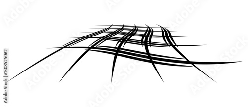 Abstract background with waves lines. Illusion of dynamic transition. Black lines on a white background. Creative design element with perspective view.