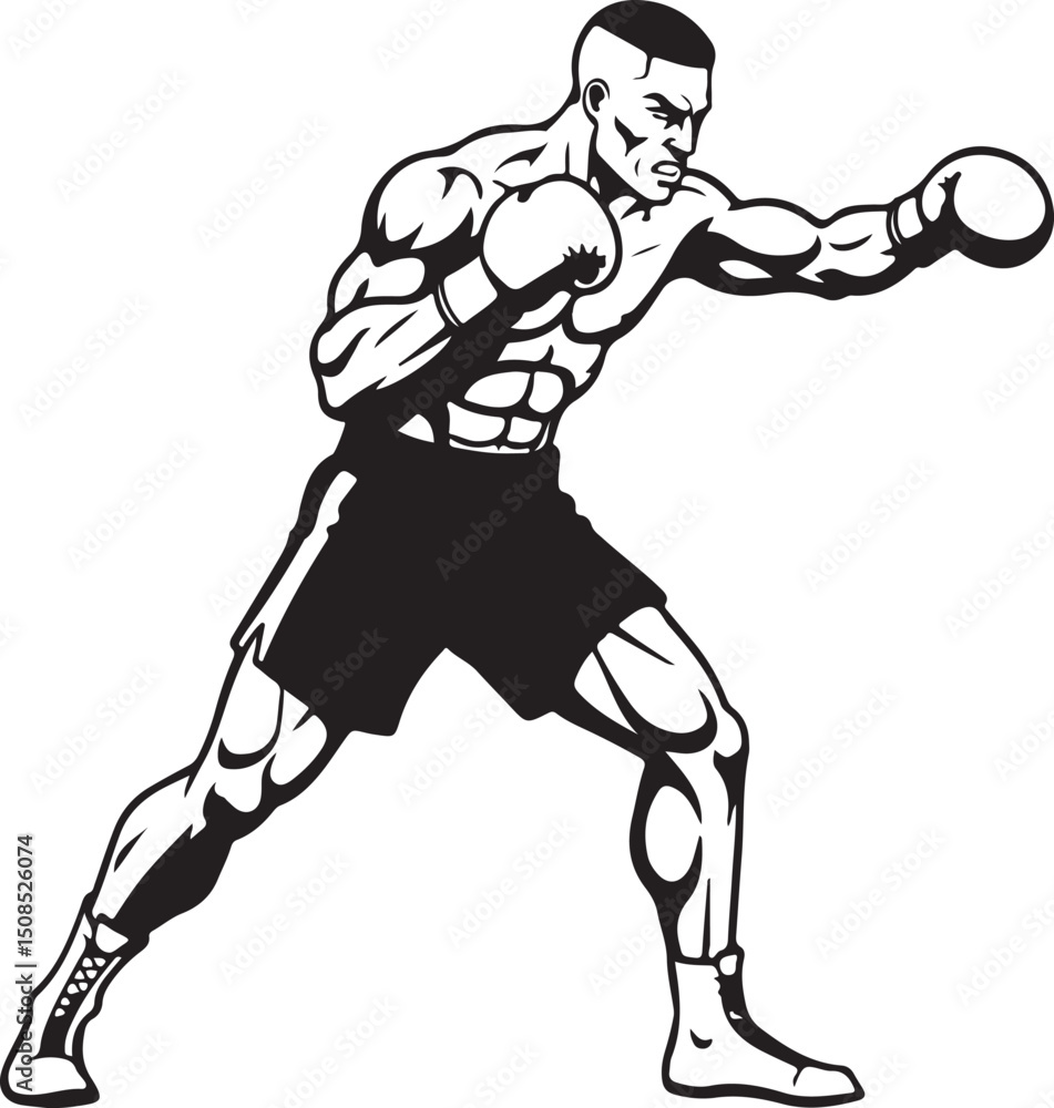 Fototapeta premium Powerful Boxer Dynamic Punching Action Illustration
