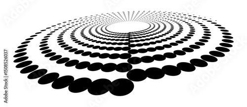 Abstract halftone dotted circle advertising background or design element. Optical illusion effect. Creative halftone spiral polka dots vector in perspective view.
