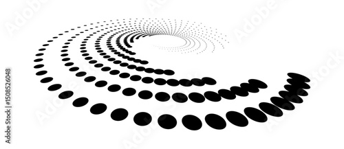 Abstract halftone dotted circle advertising background or design element. Optical illusion effect. Creative halftone spiral polka dots vector in perspective view.