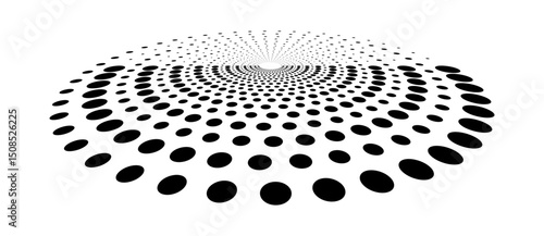 Abstract halftone dotted circle advertising background or design element. Optical illusion effect. Creative halftone spiral polka dots vector in perspective view.