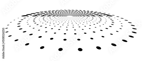 Abstract halftone dotted circle advertising background or design element. Optical illusion effect. Creative halftone spiral polka dots vector in perspective view.