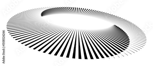 Lines in circle abstract background. Dynamic transition illusion. Black shape on a white background. Perspective view.