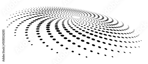 Abstract halftone dotted circle advertising background or design element. Optical illusion effect. Creative halftone spiral polka dots vector in perspective view.