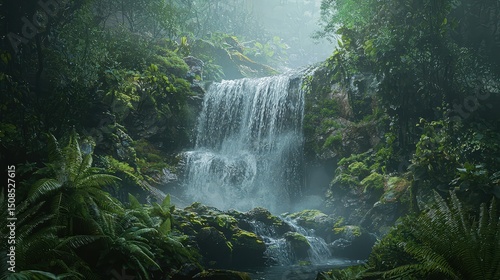 Waterfall serenity captivating nature scene in lush forest high-quality landscape photography peaceful environment