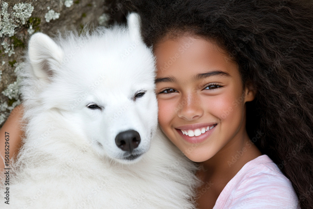 Child shares pure happiness while hugging a beloved pet in a cheerful setting filled with joy and affection Child shares pure happiness while hugging a beloved pet in a cheerful setting filled with joy and affection
