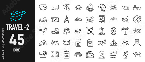 45 travel Icons with Black and White Theme