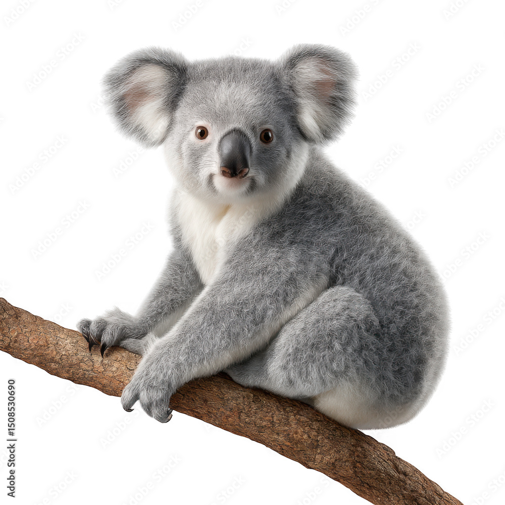 Naklejka premium Adorable koala on branch isolated on transparent background
