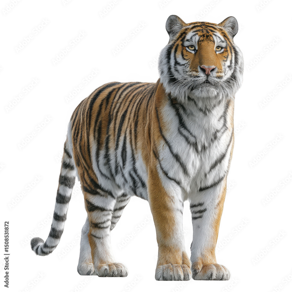 Obraz premium Majestic siberian tiger standing isolated on transparent background