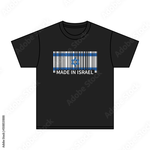 Black t-shirt Made In Israel with flag barcode