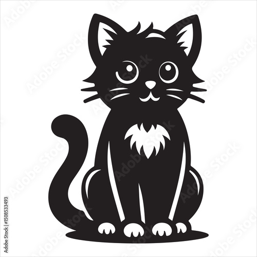 siting aungel cat Silhouette Vector Art, and Graphic, vector black color silhouette, solated white background 