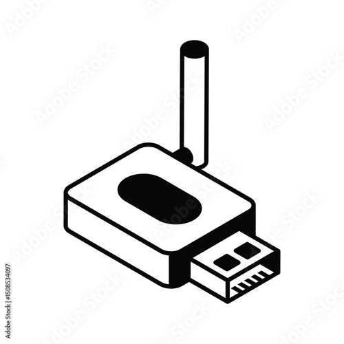 A trendy isometric glyph icon of dongle usb device