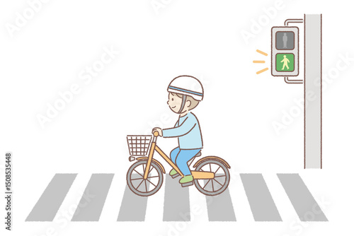 横断歩道を自転車で渡る男の子