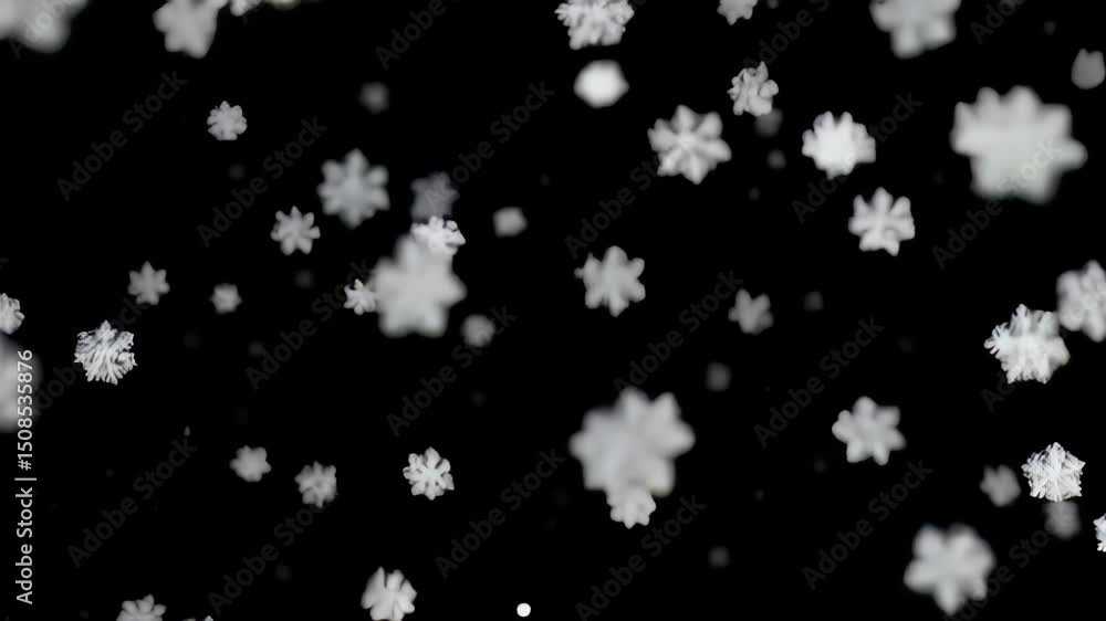 Graceful snowflakes falling against a black sky in slow motion Graceful snowflakes falling against a black sky in slow motion
