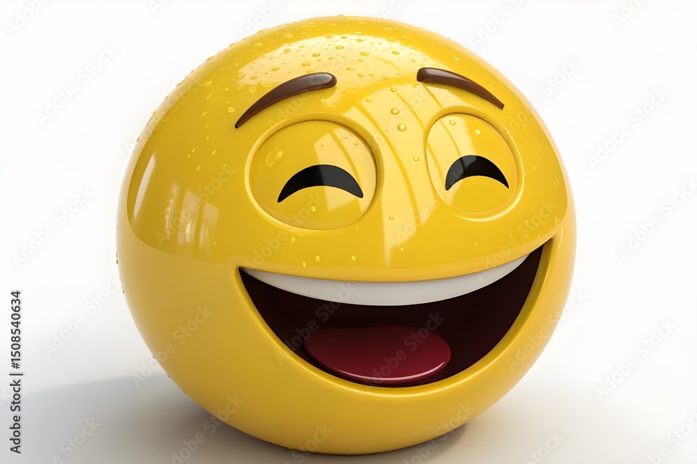Fototapeta premium Cheerful 3D yellow smiley icon with a joyful expression, a fun symbol of happiness