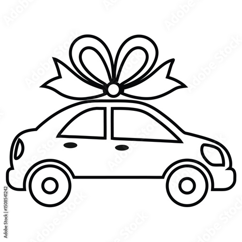 Outlined Car with Gift Bow