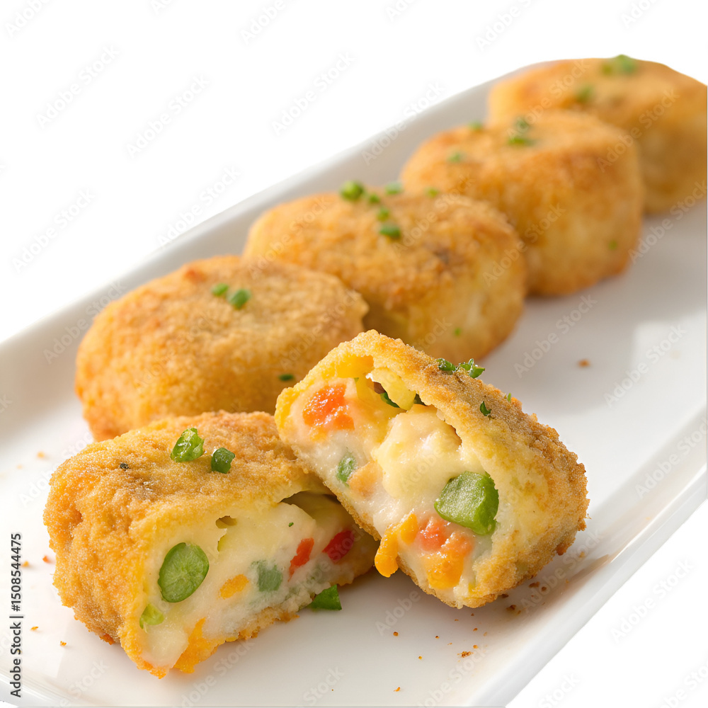 Cheesy vegetable nuggets isolated on transparent background Cheesy vegetable nuggets isolated on transparent background