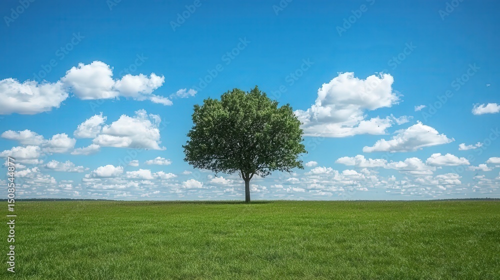 Obraz premium Lonely tree standing against a clear blue sky nature landscape photography open field serene environment captivating scene