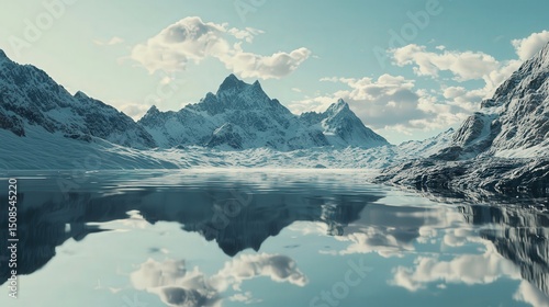 Wallpaper Mural Majestic snow-capped mountains reflected in calm lake wilderness landscape photography tranquil environment aerial view nature's beauty Torontodigital.ca