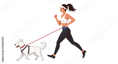 Athletic Woman Walking Dog: Fitness and Pets Vector Art
