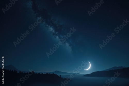 Wallpaper Mural Crescent Moon  Milky Way Night Sky Landscape Torontodigital.ca