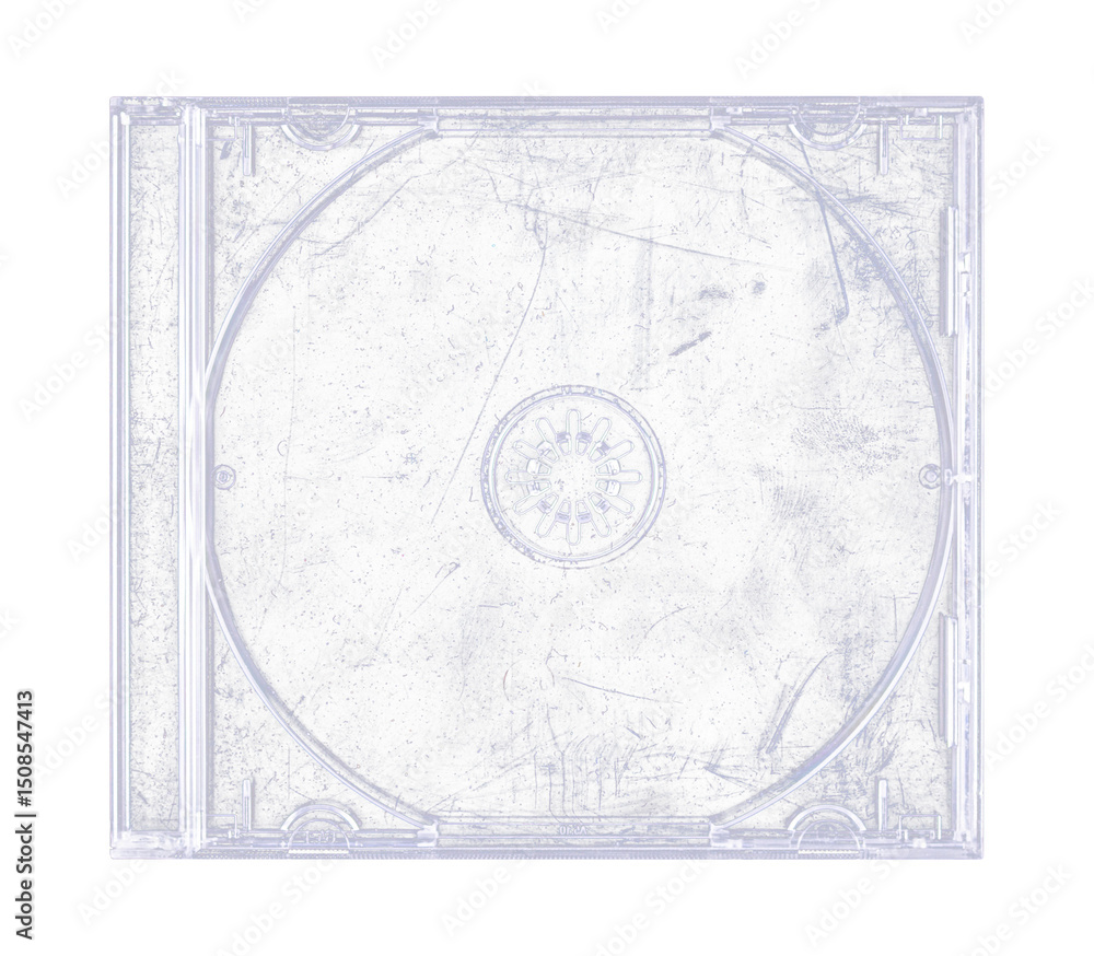 Fototapeta premium CD disk video case on black background. Isolated music transparent mockup. Clean cover box template.