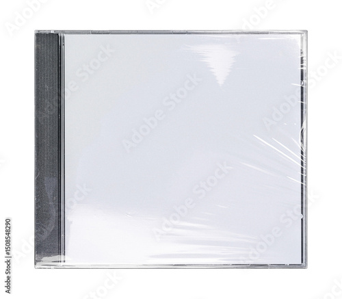 CD disk video case on black background. Isolated music transparent mockup. Clean cover box template.