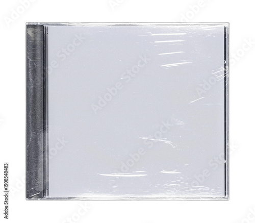 CD disk video case on black background. Isolated music transparent mockup. Clean cover box template.