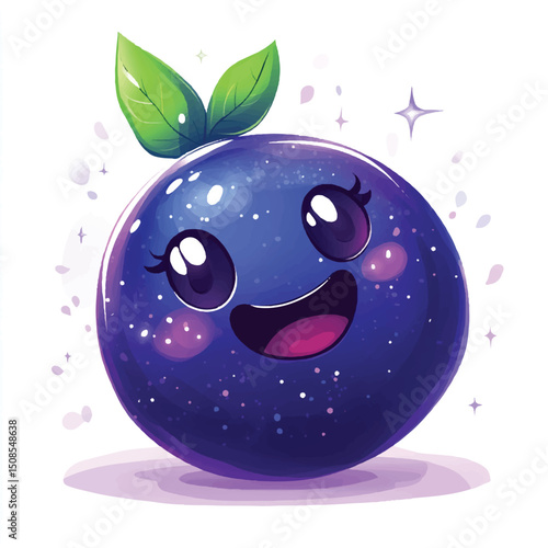 cute giggling blueberry with sparkles