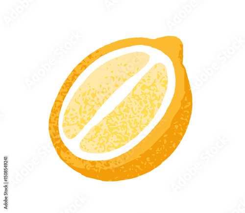 Lemon half, cut piece. Fresh yellow citrus fruit with sour vitamin pulp. Healthy natural exotic tropical food. Ripe limon icon. Flat graphic vector illustration isolated on white background.