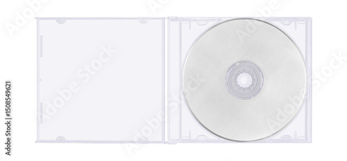 CD disk video case on black background. Isolated music transparent mockup. Clean cover box template.