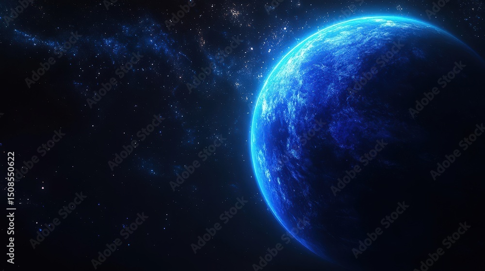 Obraz premium A Beautiful Blue Planet in Space Surrounded by Stars and Cosmic Wonders