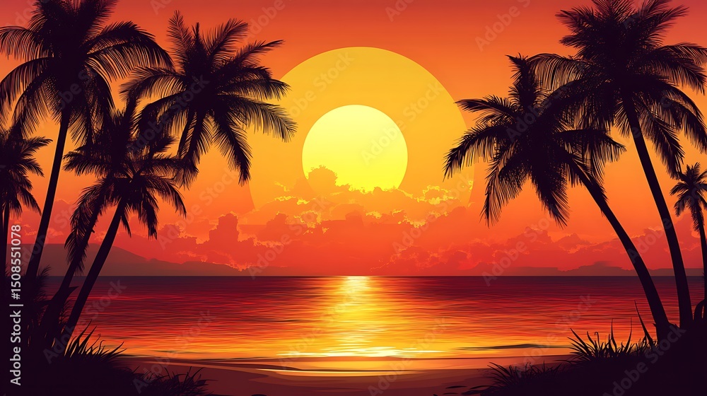 Vibrant sunset over a tropical beach. Vibrant sunset over a tropical beach.