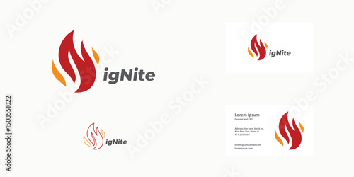 Logo with concept of fire forming initial letter N with red and orange color. With sleek and modern business card design template