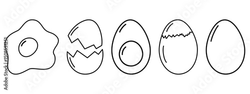 Minimalist Egg Icons Fried Egg, Cracked Eggshell, Boiled and Partially Purified and Whole Egg Bundle